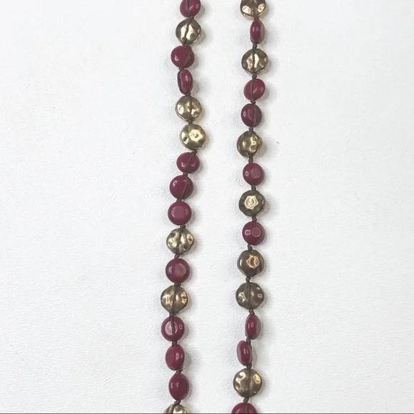 Lucky Brand Red And Gold Beads Boho Style Necklace - Picture 4 of 7